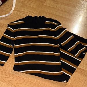 Sanctuary Black and Brown Striped Turtleneck Sweater
